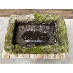 Large 19th century weathered rectangular stone trough