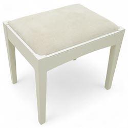 Barker & Stonehouse - Carrington console dressing table, with stool, and free-standing mirror, contemporary cream painted dressing table set, rectangular top above two drawers with brushed steel cup handles, on square tapering supports, with matching upholstered stool (H 43cm, W 50cm, D 38cm) and bevelled edge triple folding mirror (H 54cm, W 78cm)