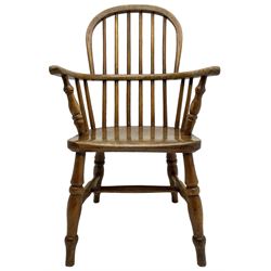 19th century child's Windsor armchair, double hoop with stick back, on turned supports joined by H stretcher 