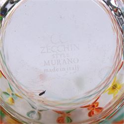 Zecchin vase, painted with reds, greens and yellows, together with a Murano vase with fluted rim, tallest H28cm