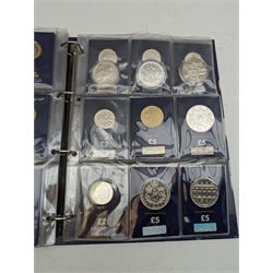 King Charles III United Kingdom 2023 fifty pence to five pound commemorative coins, Queen Elizabeth II commemorative coinage including United Kingdom fifty pence, two pound and five pound coins with 2017 'King Canute' five pounds, 2018 'The First World War Armistice 1918' two pounds,  2019 re-issue 'Kew Gardens' fifty pence etc,  Bailiwick of Guernsey 2017 'HM Queen Elizabeth II Sapphire Jubilee' five pounds, Isle of Man 2020 'Rupert Bear' fifty pence and other similar coinage, mostly on Change Checker cards, housed in a ring binder folder 