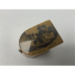 Collection of Mauchline ware relating to sewing, to include four ovoid shaped thimble cases, hinged lid thimble case and needle cases (12) 