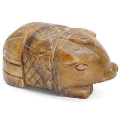 Three Chinese red and black cinnabar lacquered vases, together with three metalware examples, possibly 19th century Islamic, comprising vase, cup and covered vessel with floral handle; and a carved soapstone pig (7)