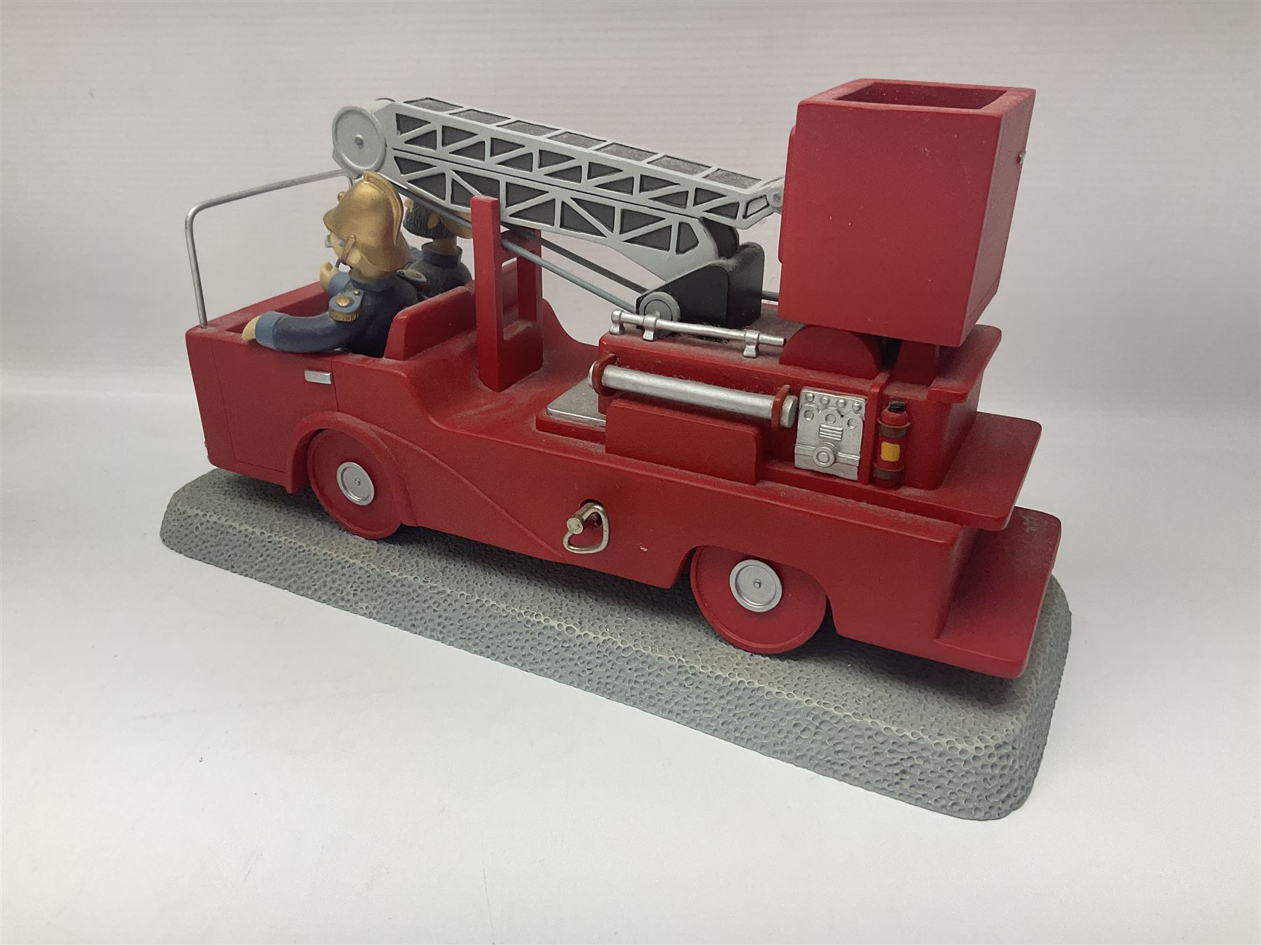 Eleven Robert Harrop figures from various collections, comprising limited edition The Trumpton Fire Engine Musical Box CGMB8 no. 359/1000, The Dragon from the Red Knight BN09, Bulldog Fireman DP165, Pointer Fire Chief DP184, Dalmatian New York Fire Fighter DP234, Dalmatian Fire Fighter DP191; Desperate Dan ‘Fireman Dan’ BDS11, Cuthbert CG13, Pugh (Clarinet) CG70, The Soup Dragon CL05 and Baby Dragon CL06