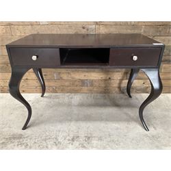 Rosewood finish console dressing table, fitted with two soft-close drawers