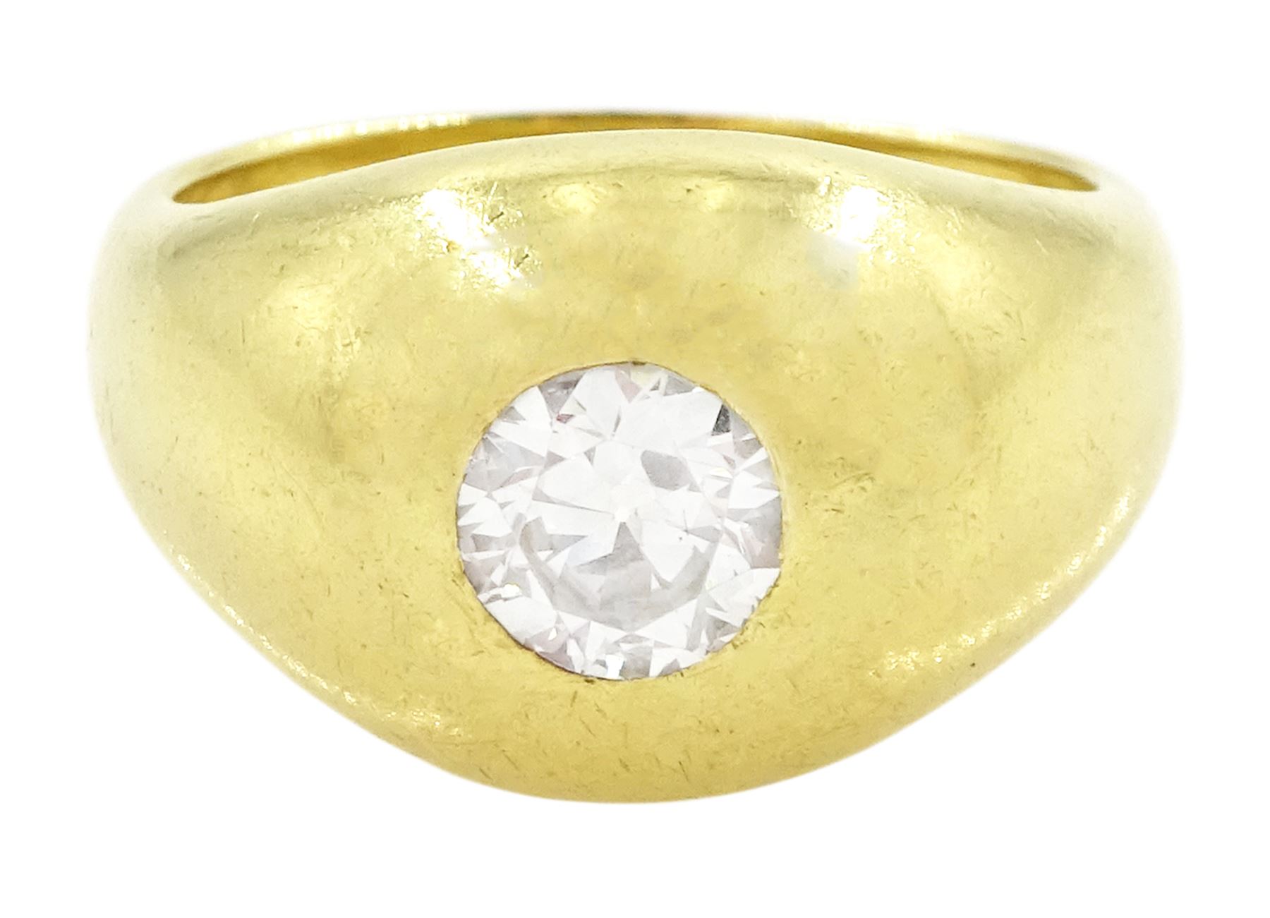 Early 20th century 18ct gold gypsy set, single stone transitional cut diamond ring, diamond approx 0.60 carat