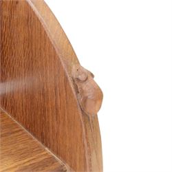 Mouseman oak book trough with carved mouse signature, by Robert Thompson of Kilburn, H21cm W45.5cm D20cm