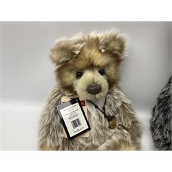 Six Charlie Bears, comprising Bert CB131306, Hattie CB614865, Brodie CB124902, and Anniversary Diesel CB151575, each designed by Isabelle Lee, and Bibble CB630036B, and Edwin CB131298, both designed by Heather Lyell, all with tags