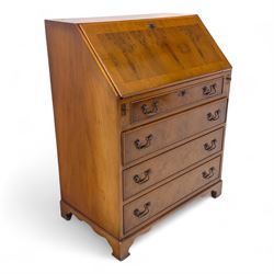 Mid-20th-century Georgian design cherrywood and burr walnut  veneered bureau, fall front w...