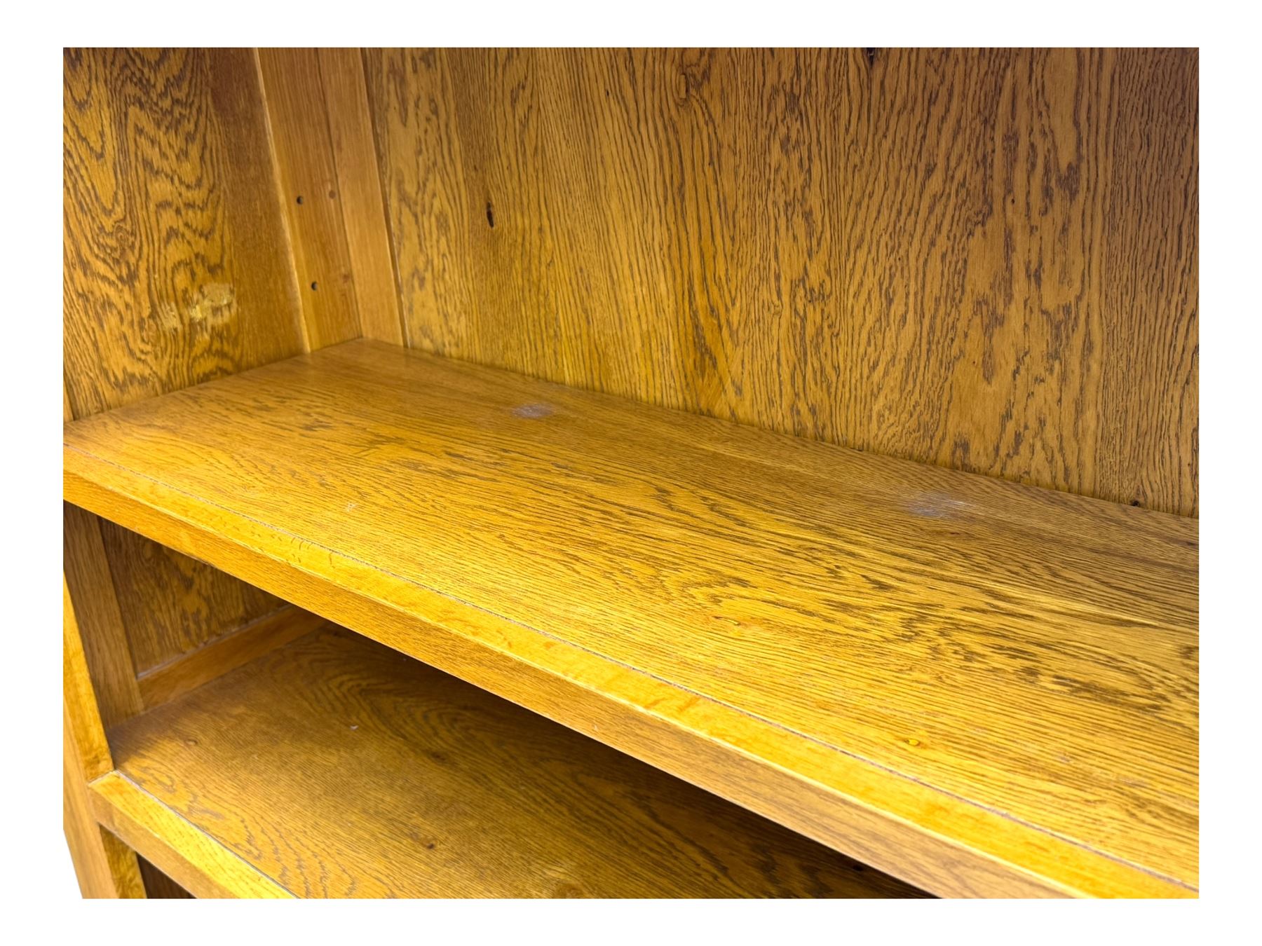 Oak Furnitureland, golden oak open bookcase fitted with single drawer