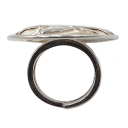  Silver contemporary design circular ring, stamped 925  