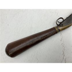 Late 18th century 7.2mm (approx. .28 calibre) Girandoni system single shot reservoir air rifle, the 62cm steel barrel with swivelling two-leaf rear sight, brass breech decorated with a sunburst and lever opening top loading, engraved steel lock-plates marked 'S. Gaskell' to the right side underneath the cocking lever, brass trigger guard,  leather covered steel butt reservoir of tapering conical form with brass ferrule and walnut fore-stock with horn mounts L107cm overall