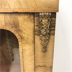 Victorian inlaid walnut pier cabinet, single door enclosing lined interior, metal mounts, shaped plinth base, W85cm, H108cm, D32cm