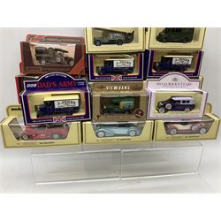 Various makers - forty-five modern die-cast models by Matchbox MOY, Days Gone, Lledo, Corgi etc including single models and sets, 1977 Silver Jubilee State Landau, commercial and promotional vehicles, passenger coach and horses, RAF etc; all boxed (45)