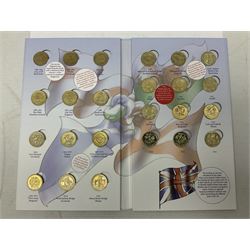 The Royal Mint United Kingdom mostly commemorative two pound, old round one pound and fifty pence coins, overall face value approximately 110 GBP, housed in three 'Coin Hunt' folders and loose
