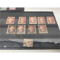 Great British Queen Victoria and later stamps including penny reds, half penny 'bantams', QV one shillings, King Edward VII five shillings, King George V seahorses, King George VI ten shillings dark blue mint previously mounted etc, on seven stockcards 