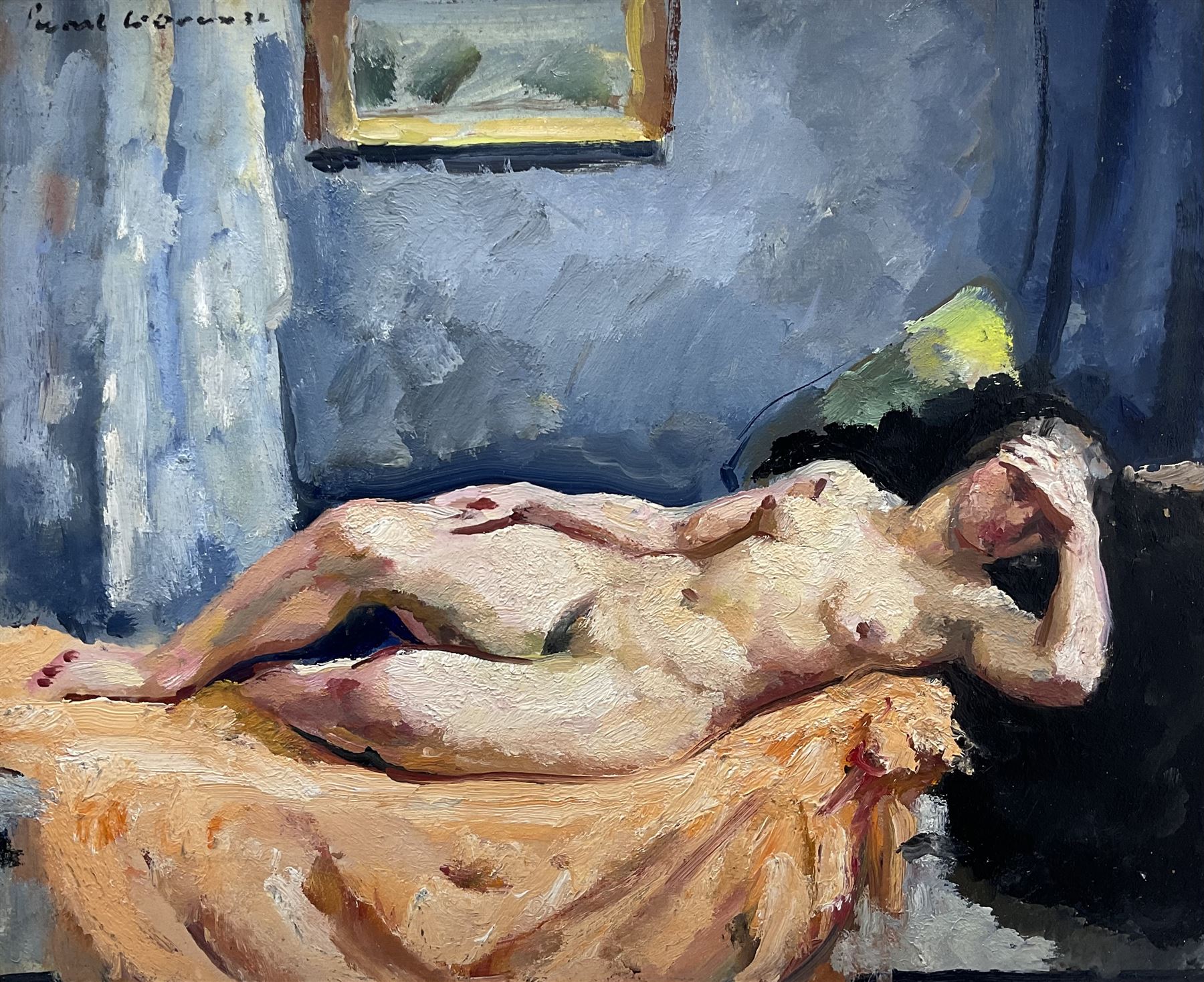 Charles Picart Le Doux (French 1881-1959): Female Nude on a Couch, oil on panel signed and dated '32, 37cm x 45cm
Provenance: inscribed verso 'a Jean Picart Le Doux', presumably a gift to his son Jean Picart Le Doux, also a well known artist.