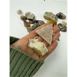 Collection of raw Blue John specimens, together with other mineral specimens