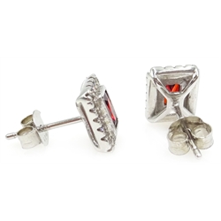  Pair of silver garnet and cubic zirconia ear-rings, stamped 925  