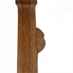 Mouseman - tooled oak table lamp, tapered octagonal stem terminating to square base carved with leaf motifs, carved with mouse signature, by the workshop of Robert Thompson, Kilburn