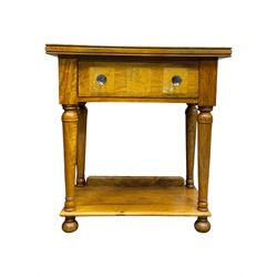 Barker and Stonehouse -  contemporary 'Flagstone' side table, rectangular crossbanded top with central diamond inlay, over single frieze drawer with faceted glass pulls, turned columns and undertier shelf, raised on bun feet