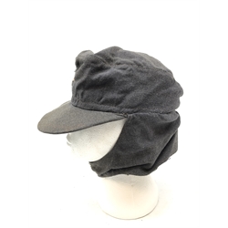  WW2 German Luftwaffe M-43 field cap, blue wool with one piece eagle and cockade insignia, two button front, cloth lined interior   