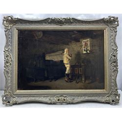 Louis Eugène Leroux (French 1833-1905): Gentleman Praying to a Shrine, oil on canvas signed and dated 1869, 51cm x 75cm