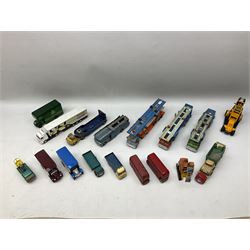 Corgi - eighteen unboxed and playworn/repainted die-cast commercial vehicles including Commer 5-Ton Wagon with drop-side trailer and two other 5-Ton wagons, Dodge Key Fargo, Jeep FC-150, two London Routemaster buses, Carrimore Trideck Transporter, two Carrimore Mark IV Transporters, Carrimore Low Loader, Ecurie Ecosse Racing Car Transporter etc (18)