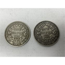 Two Queen Victoria East India Company 1840 one rupee coins