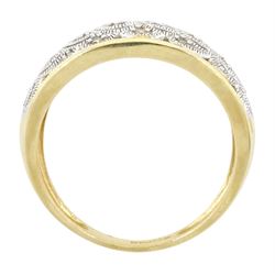 9ct gold diamond ring, milgrain set diamond chips, in a fancy openwork setting, hallmarked