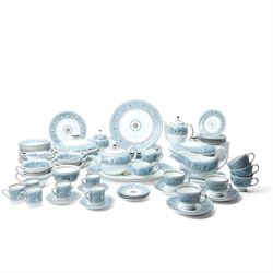 Extensive Wedgwood Turquoise Florentine part service tea, dinner and coffee service for si...