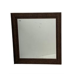 Rectangular gilt framed wall mirror with rope twist border, bevelled plate 112cm x 61cm; and a wood effect framed square wall mirror 90cm x 90cm