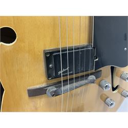 1980s Korean Antoria Jazzstar hollow body electric guitar, in blonde finish with inlaid fretboard, model no E G794, L109cm