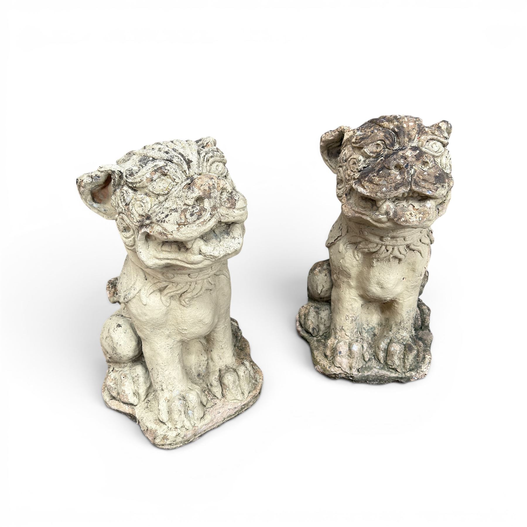 Pair of cast stone garden dogs of foo