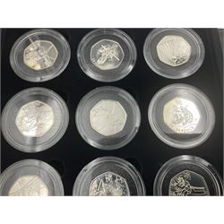 The Royal Mint United Kingdom 2012 'London 2012' silver fifty pence sports coin collection, cased with certificates