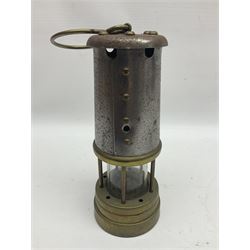 HCC yellow painted railway lamp and a British Coal Mining Company Wales brass miners lamp, HCC lamp H