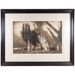 Sir Frank Brangwyn RA (British 1867-1956): 'Breaking up of the Duncan' (Gaunt 193), etching pub. 1911 signed in pencil, 54cm x 81cm 