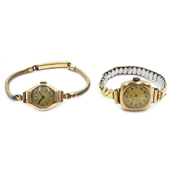  Record early 20th century 9ct gold wristwatch and a similar watch both on plated bracelets  