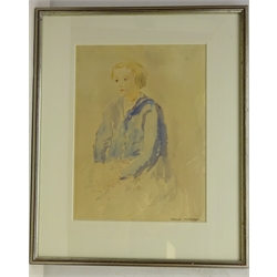  Portrait of a Young girl, watercolour signed by Muriel Metcalfe (British 1910-1994) (Wife of Fred Lawson) 37cm x 27.5cm      