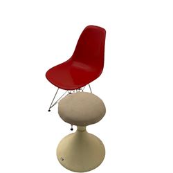 1970s mushroom stool and an Eames design chair