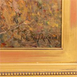 Frederick William Jackson (Staithes Group 1859-1918): Fisher Folk on the Cliff above Lady Palmer's Cottage Runswick, oil on canvas on canvas signed 90cm x 60cm