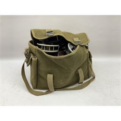 Fishing tackle, including 'The Gnat' fly reel, Alvey 4 1/2 inch reel, Paramount 4 1/2 inch reel, other fishing reels, various fishing flies and other similar items in a carry bag 