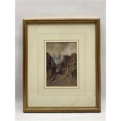 William James Boddy (British 1831-1911): 'Stonegate - York', watercolour signed with initials, titled and dated 186*, with Gallery Six and Walker Galleries labels verso18cm x 13cm 