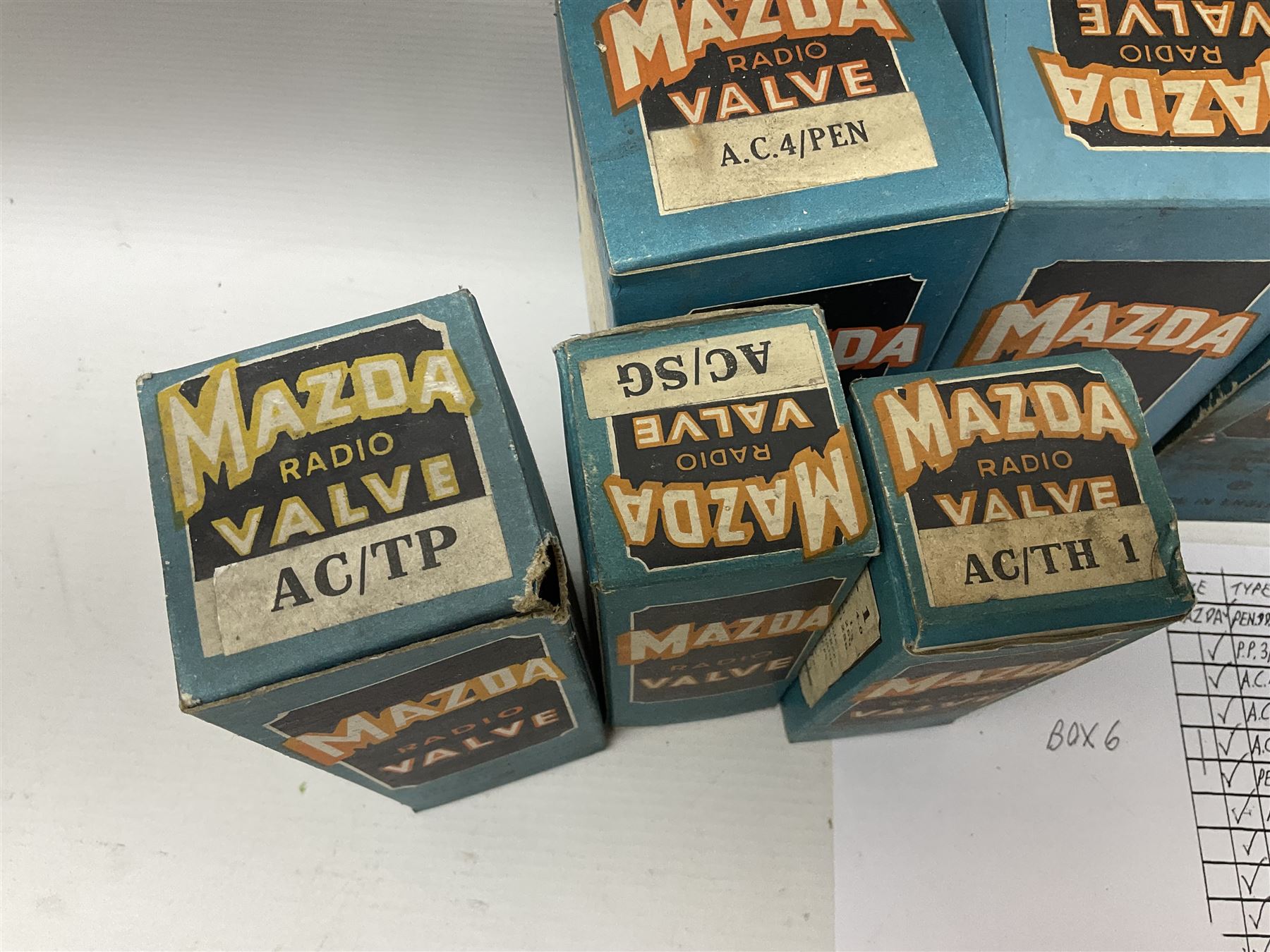 Eleven Mazda thermionic radio valves/vacuum tubes, including A.C.4/PEN, AC/TP, PEN 45 DD, all boxed  