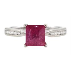 18ct white gold square cut ruby ring, wi