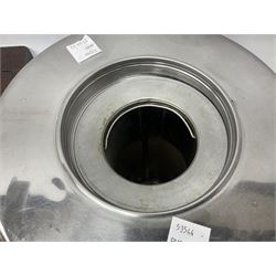 Mauchline ware trinket box and thimble holder, together with copper kettle, two large brown enamel teapots, wooden chess board, brass bell, hot water urn, and other metal ware etc, in three boxes 