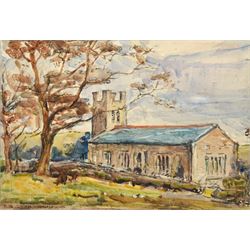 Rowland Henry Hill (Staithes Group 1873-1952): St Nicholas' Church - Roxby near Whitby, watercolour signed and dated 1930, 17cm x 24cm 
Provenance: with T B & R Jordan Fine Art Specialists, Stockton on Tees, label verso
