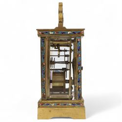 French-19th century carriage clock with cloisonné inlay, platform cylinder escapement.