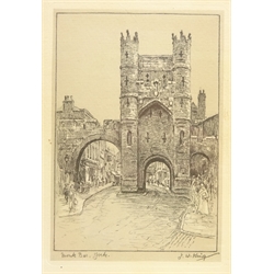  'Monk Bar, York', etching signed and titled in pencil by John W King (British fl.1893-1924) and 'Bootham Bar York', early 20th century coloured etching indistinctly signed and titled in pencil, max 20cm x 14cm  