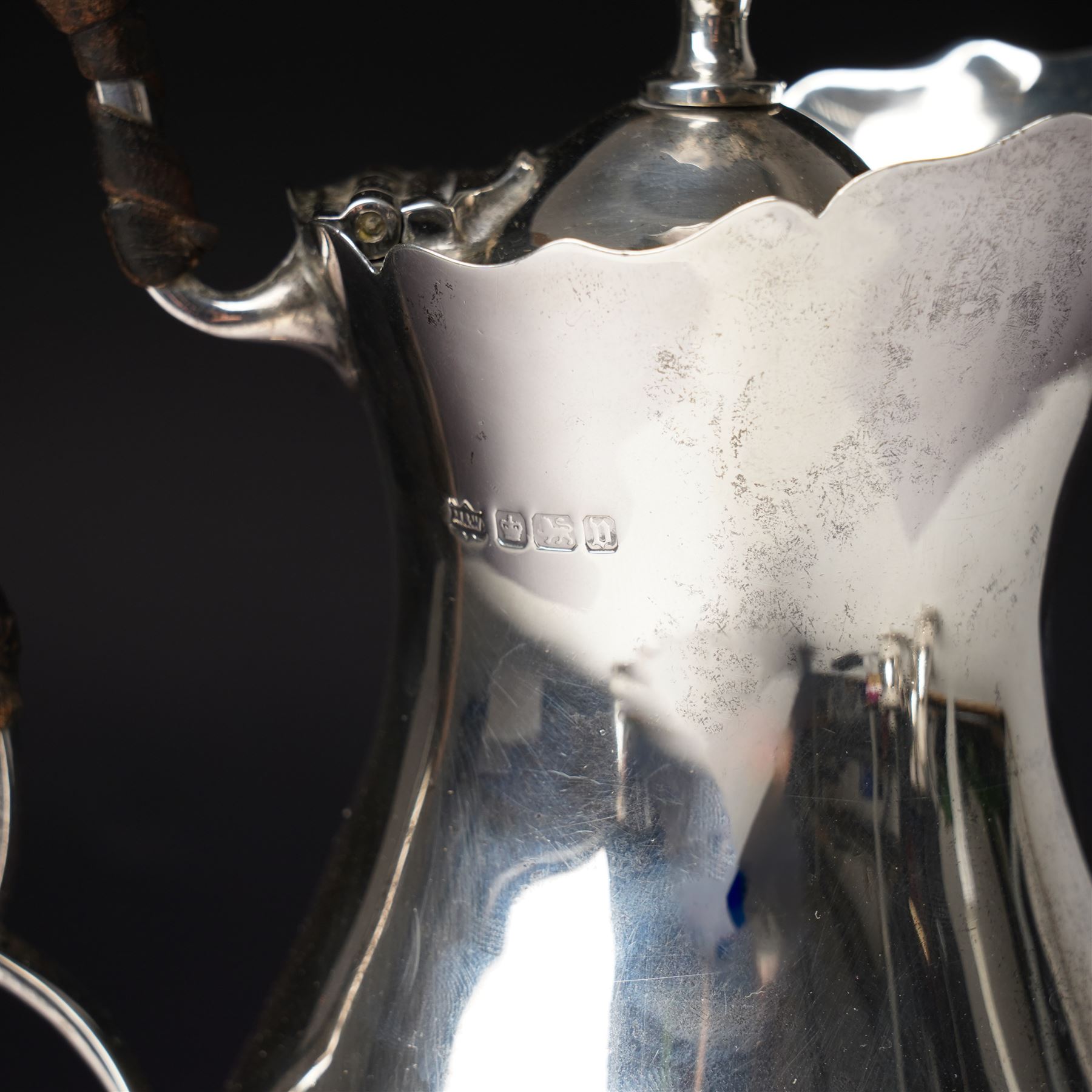 Silver matched five piece tea and coffee set of baluster form engraved with a monogram on shaped supports Sheffield 1913, the teapot 1911, the coffee pot 1924 Maker Mappin & Webb